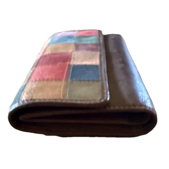 FOSSIL Vintage Multicolor Patchwork Leather Striped Organizer Wallet Brown - Picture 9 of 9
